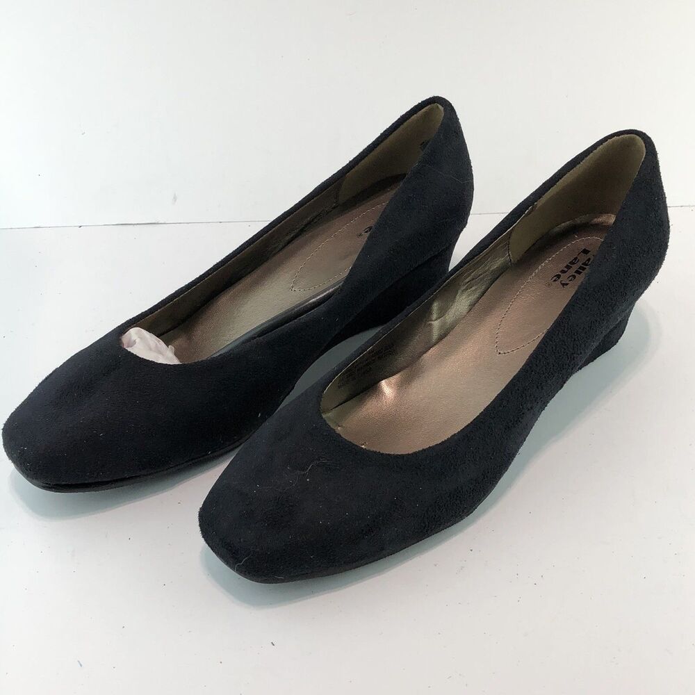 VALLEY LANE Cherish Microsuede Black Wedge Slip On Career Pumps 160281-12 9M SH7